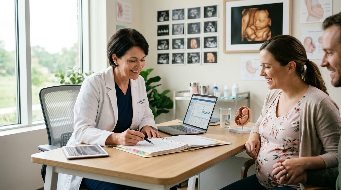 Obstetric consultation discussing maternal fetal safety of antiparasitic medications (AI Generated Image)
