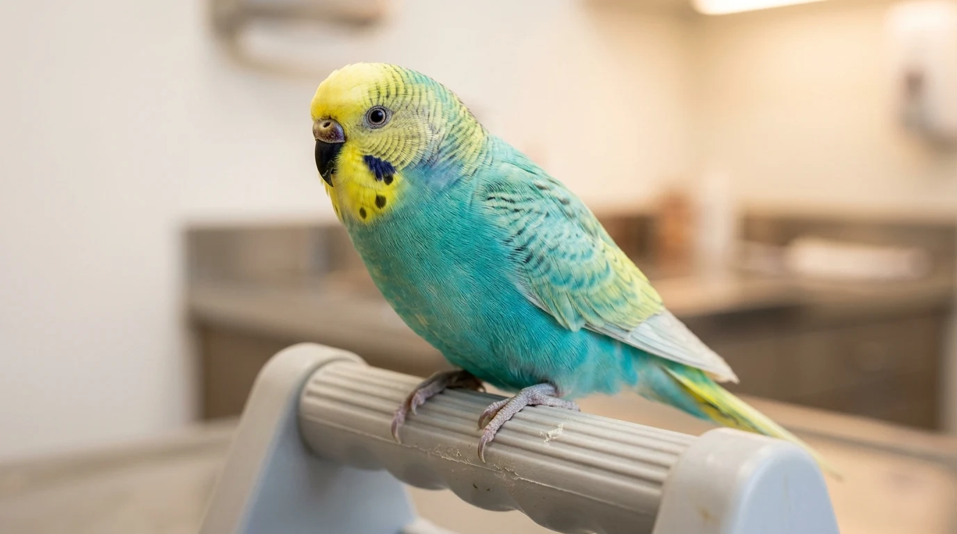 Topical ivermectin treatment for budgies with scaly face mite infestation (AI Generated Image)