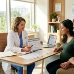 Obstetric consultation discussing gestational medication safety and fetal health (AI Generated Image)