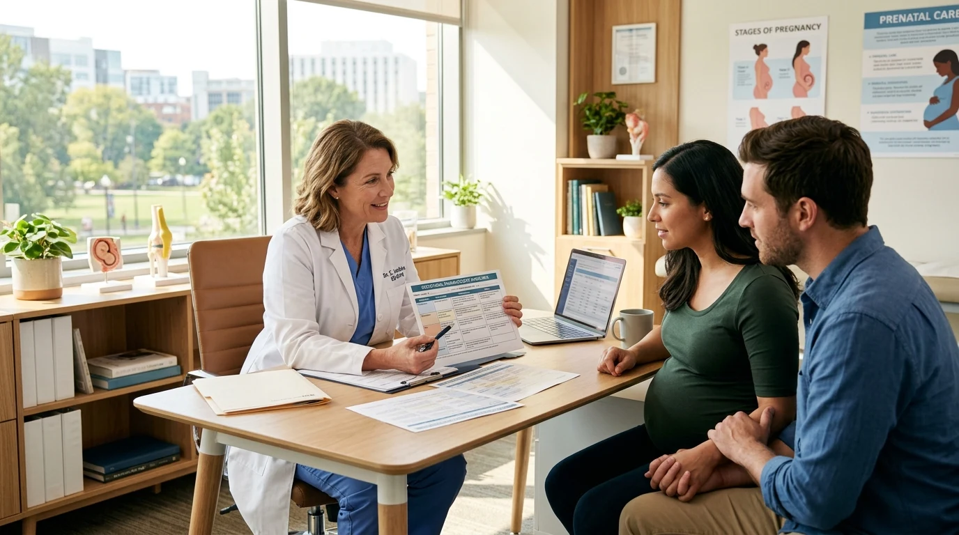Obstetric consultation discussing gestational medication safety and fetal health (AI Generated Image)