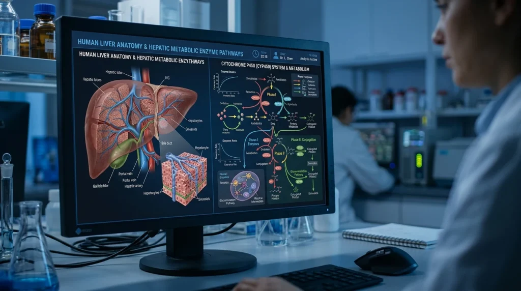 Medical visualization of hepatic metabolism and liver function safety of ivermectin (AI Generated Image)