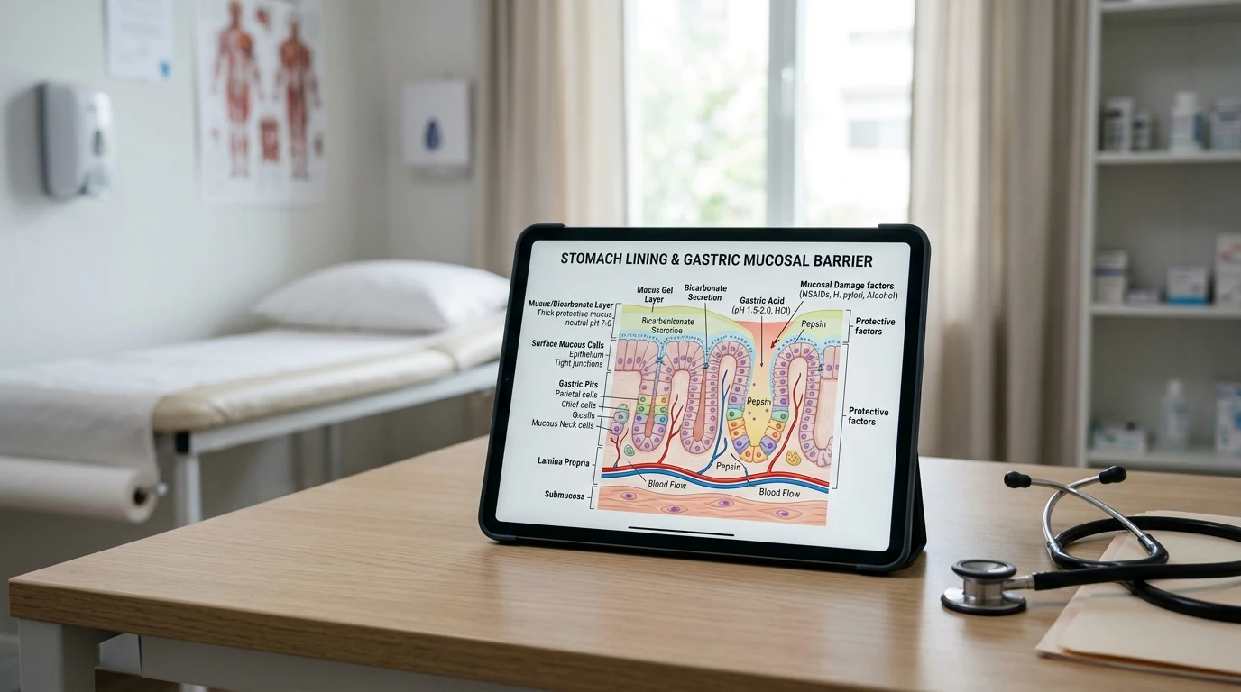 Medical visualization of gastric mucosal lining and gastritis clinical assessment (AI Generated Image)