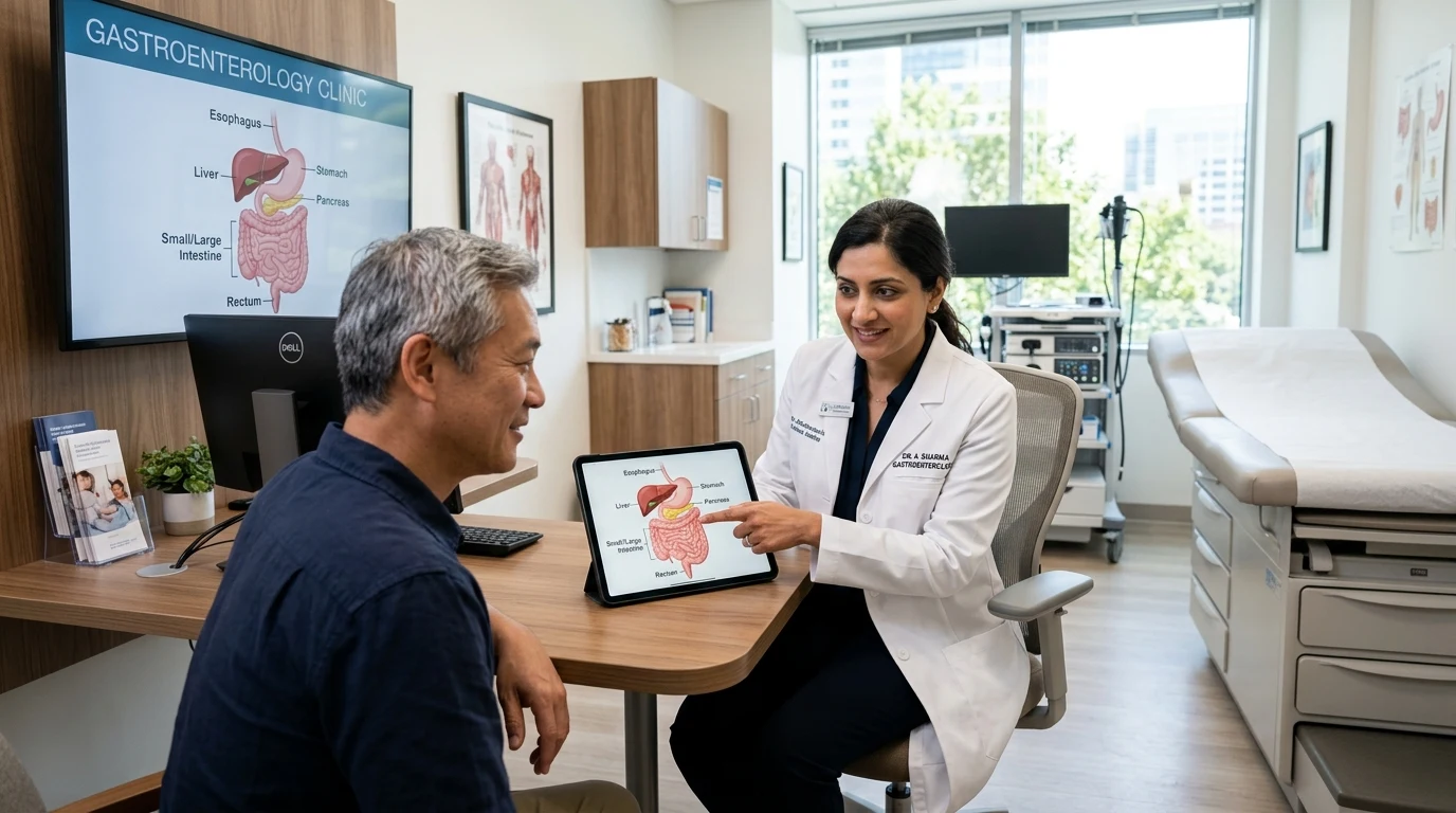 Gastroenterology medical consultation for parasitic gastrointestinal symptoms (AI Generated Image)