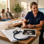 Maternal healthcare consultation discussing fetal safety and prenatal medications (AI Generated Image)